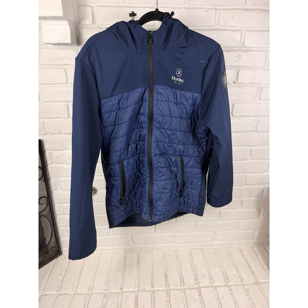 Hurley Sonora Mens M Hybrid Puffer Jacket Obsidian Navy Softshell Hooded Coat